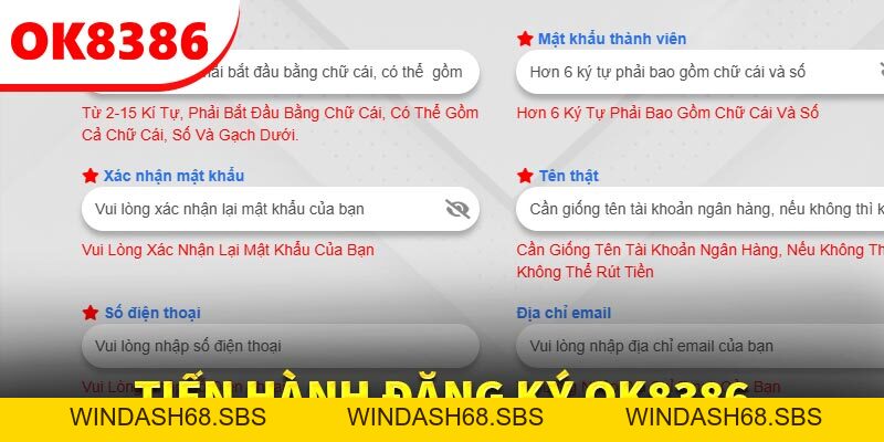 Đăng Ký OK8386 - Sở Hữu Tài Khoản Chính Chủ Sau 1 Phút - Windash68